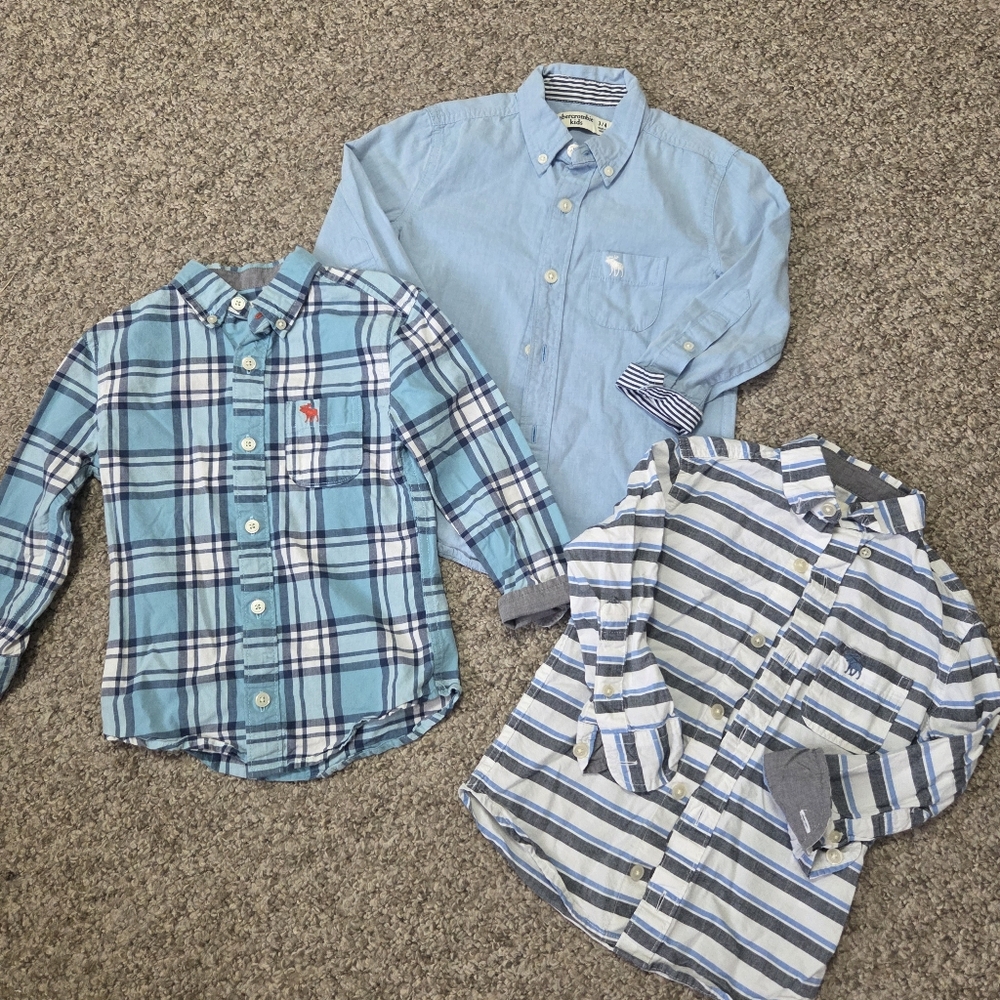 Abercrombie Kids Button Up Dress Shirt BundleAll Size 3/4-Solid Baby‎ Blue-Str